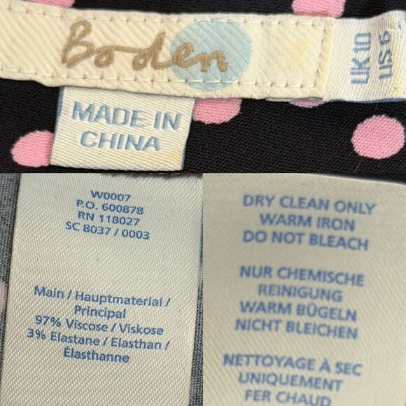 Boden Delia Top size US 6 UK 10 Black Pink Polka Dots Stretch Knit - Picture 13 of 14